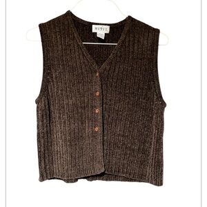 Mix It vintage Brown Ribbed Button Front Vest – Size Medium
